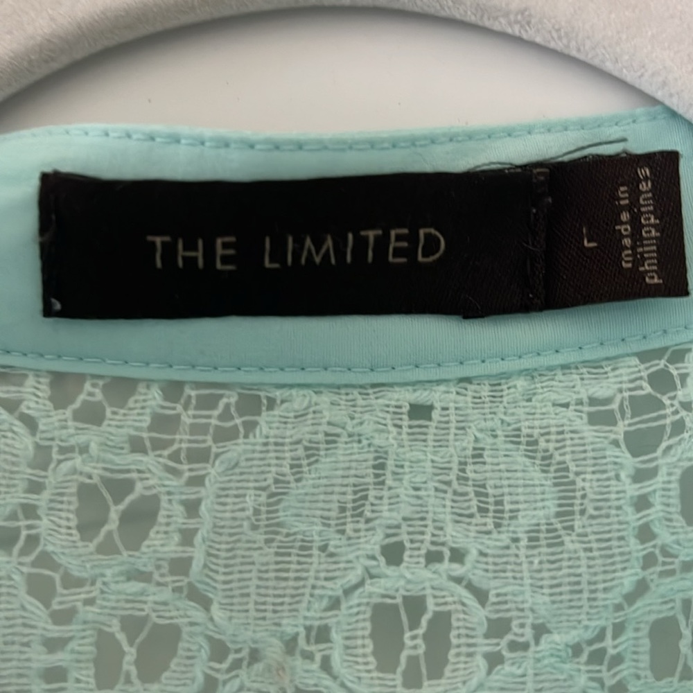 Turquoise, sheer long sleeve, top with lace back - Picture 2 of 4